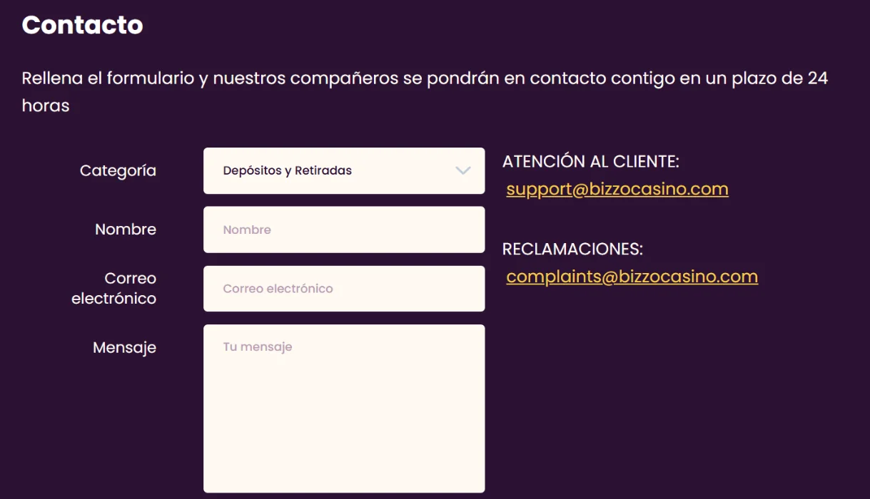 Atención al cliente en Bizzo Casino Atención al cliente en Bizzo Casino